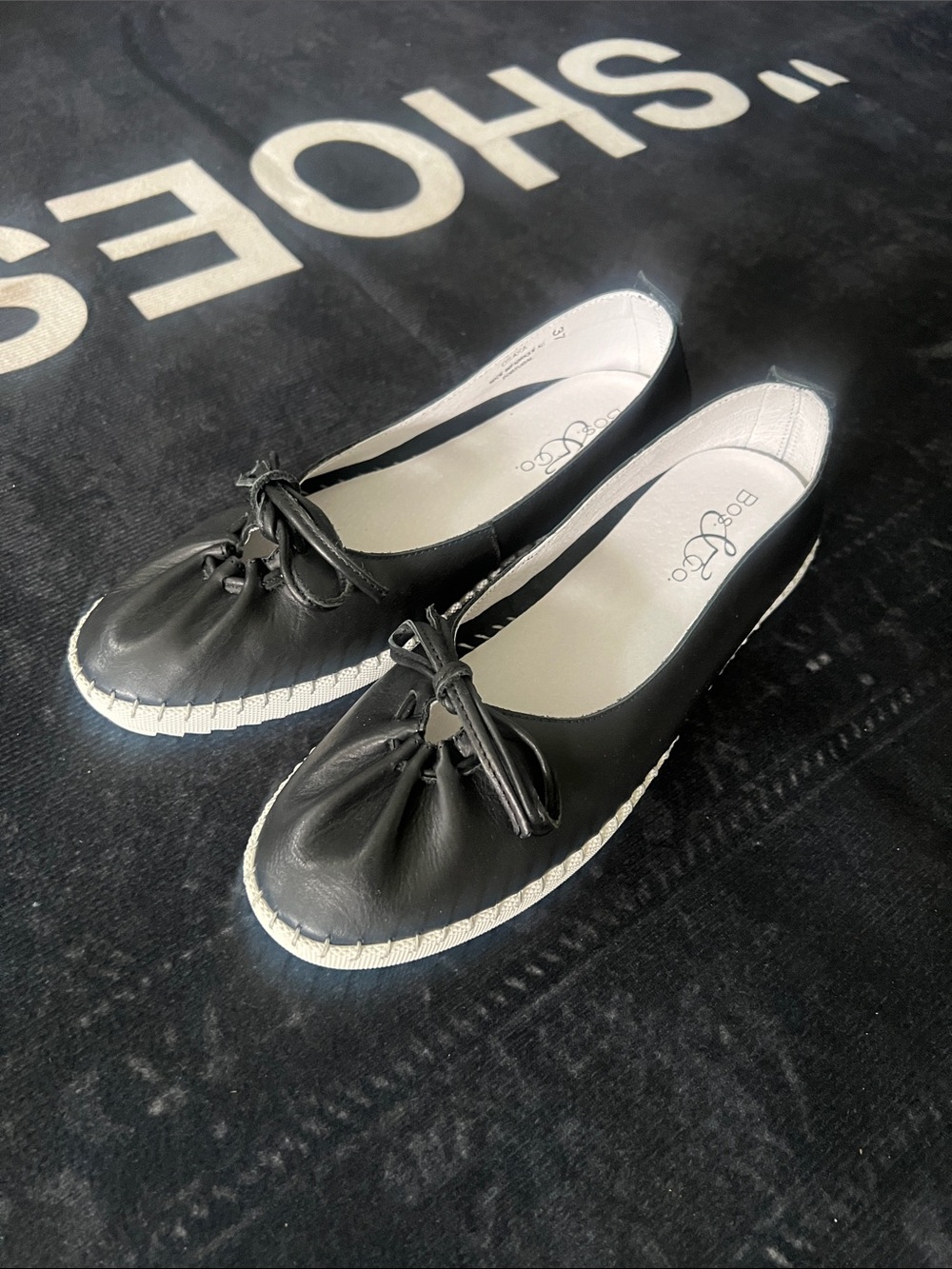 b.o.c. Black Leather Bow Slip-On Flats